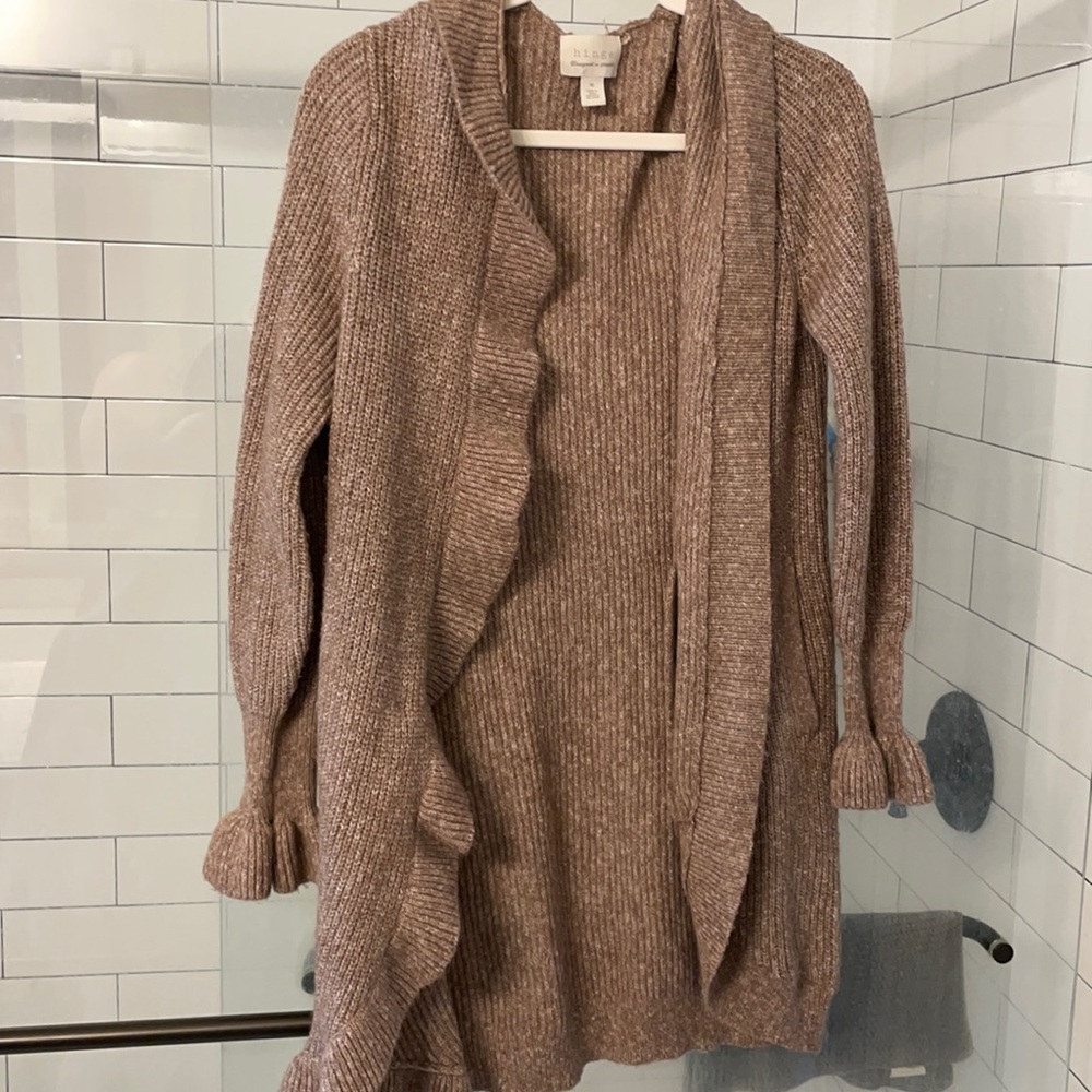Hinge dusty rose cardigan with ruffle